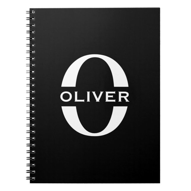 Personalised Monogram Black And White Name Notebook (Front)