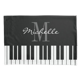 Personalised monogram black and white piano keys pillowcase