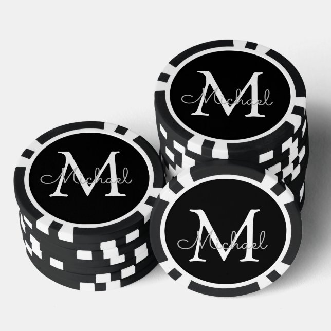 personalised  monogram  black and white simple poker chips (Stack)