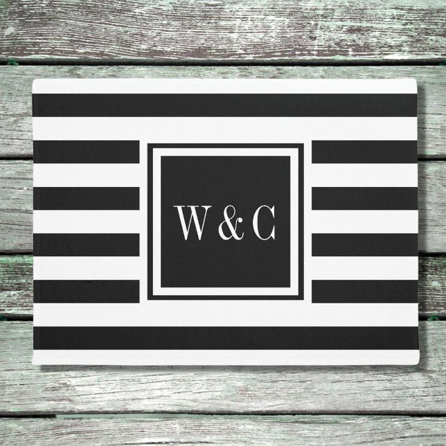 Personalised Monogram Black and White Stripe Doormat (Creator Uploaded)