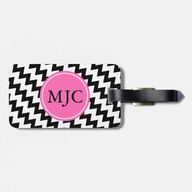 Personalised Monogram Black and White Zigzag Luggage Tag (Back Horizontal)