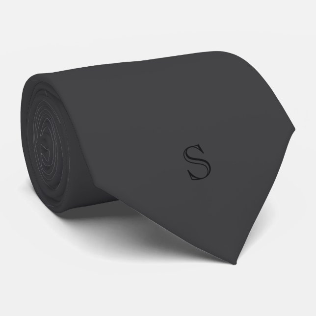 Personalised Monogram Black Charcoal Grey Tie (Rolled)