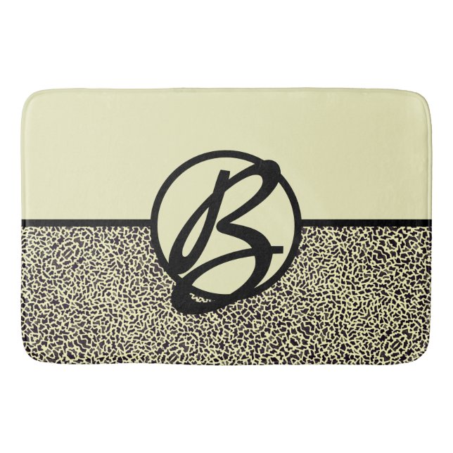Personalised Monogram Black Cream Leopard Bath Mat (Front)