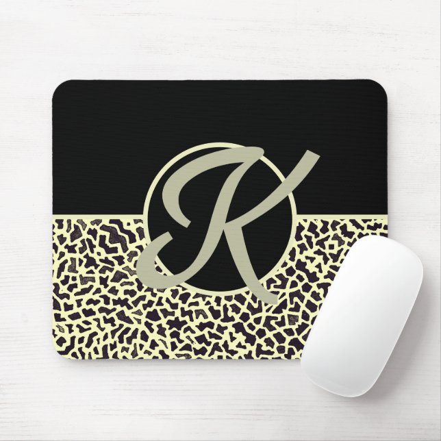 Personalised Monogram Black Cream Leopard Mouse Pad (With Mouse)