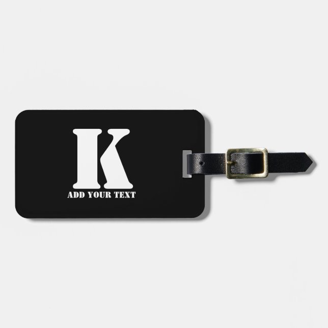 Personalised Monogram Black Custom Modern Text Luggage Tag (Front Horizontal)