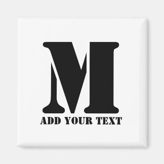 Personalised Monogram Black Custom Modern Text Magnet