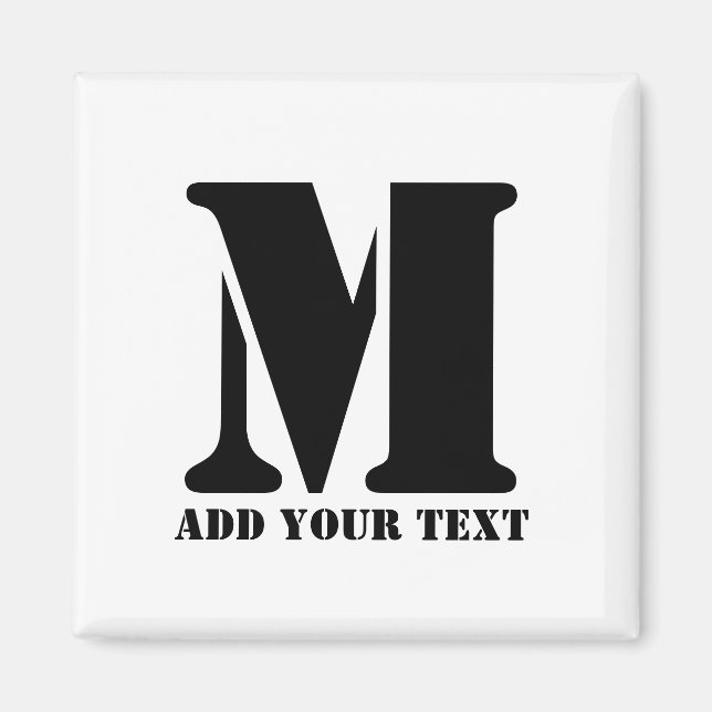 Personalised Monogram Black Custom Modern Text Magnet (Front)
