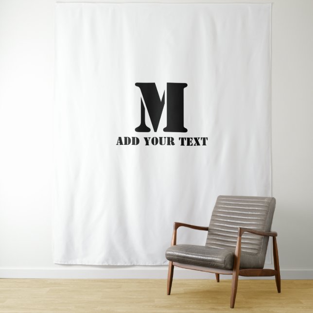 Personalised Monogram Black Custom Modern Text Tapestry (In Situ)