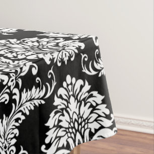 Personalised Monogram Black Damsk Floral Pattern Tablecloth