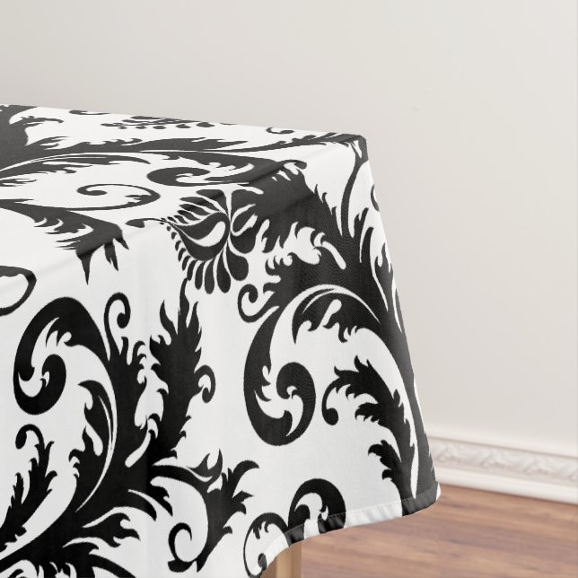 Personalised Monogram Black Damsk Floral Pattern Tablecloth (In Situ)