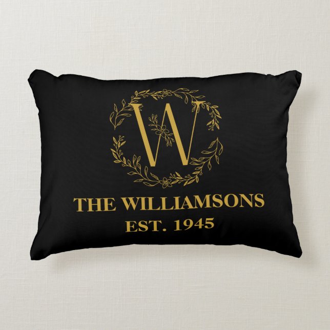 Personalised Monogram Black & Gold Family Initial  Decorative Cushion (Front)