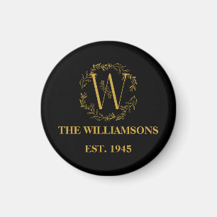 Personalised Monogram Black & Gold Family Initial Magnet