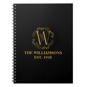 Personalised Monogram Black & Gold Family Initial Notebook