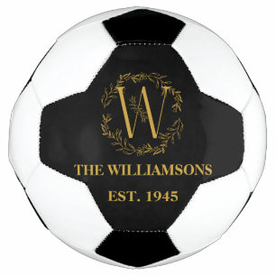 Personalised Monogram Black & Gold Family Initial  Soccer Ball