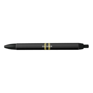 Personalised Monogram Black Gold White Name Black Ink Pen