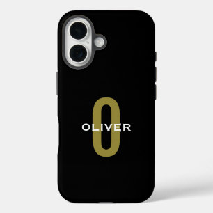 Personalised Monogram Black Gold White Name iPhone 16 Case