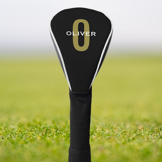 Personalised Monogram Black Gold White Name Golf Head Cover (Creator Uploaded)
