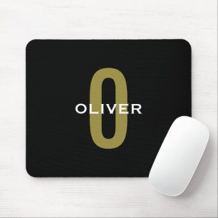 Personalised Monogram Black Gold White Name Mouse Pad