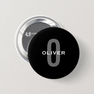 Personalised Monogram Black Grey White Name 6 Cm Round Badge