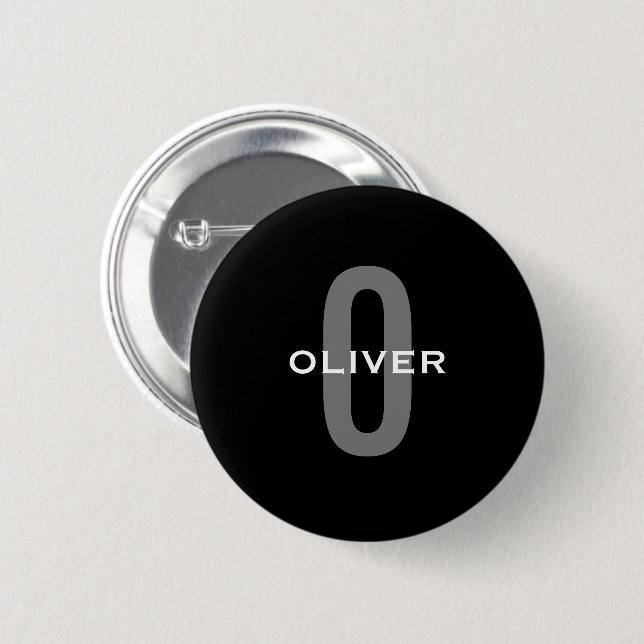Personalised Monogram Black Grey White Name 6 Cm Round Badge (Front & Back)