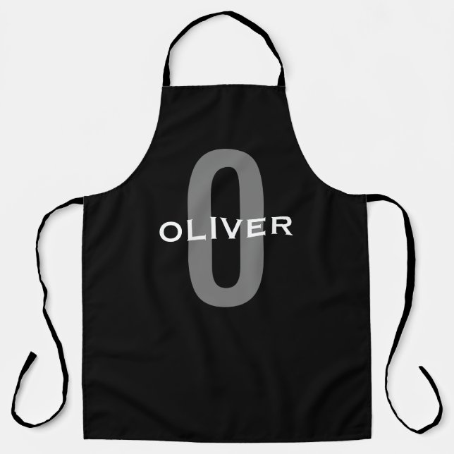 Personalised Monogram Black Grey White Name Apron (Front)