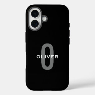 Personalised Monogram Black Grey White Name iPhone 16 Case