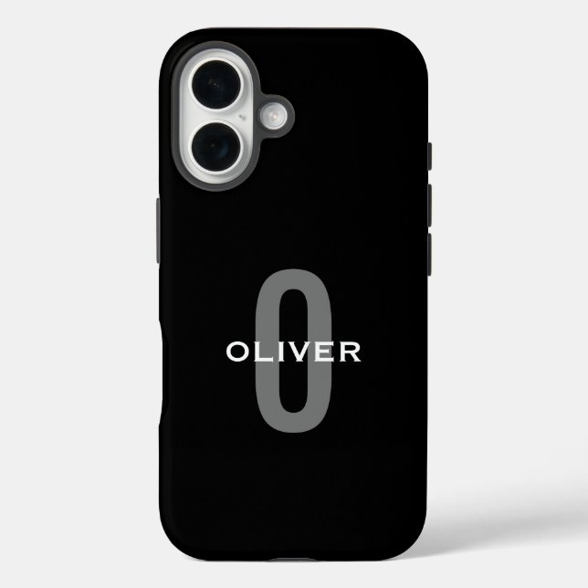 Personalised Monogram Black Grey White Name Case-Mate iPhone Case (Back)