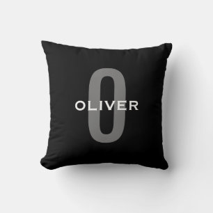 Personalised Monogram Black Grey White Name Cushion