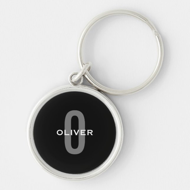 Personalised Monogram Black Grey White Name Key Ring (Front)