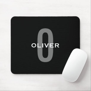 Personalised Monogram Black Grey White Name Mouse Pad