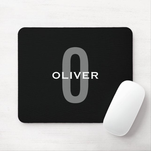 Personalised Monogram Black Grey White Name Mouse Pad (With Mouse)
