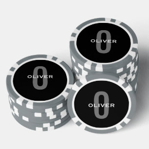 Personalised Monogram Black Grey White Name Poker Chips