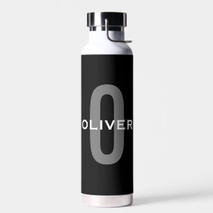 Personalised Monogram Black Grey White Name Water Bottle