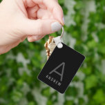 Personalised Monogram Black Metal Key Ring<br><div class="desc">Modern elegant and understated masculine monogram initial and custom name on a rectangle metal keychain features a minimal professional-looking sans-serif font for a simple black and white and grey sleek look.</div>