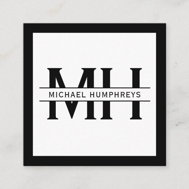 Personalised Monogram | Black Square Business Card (Front)