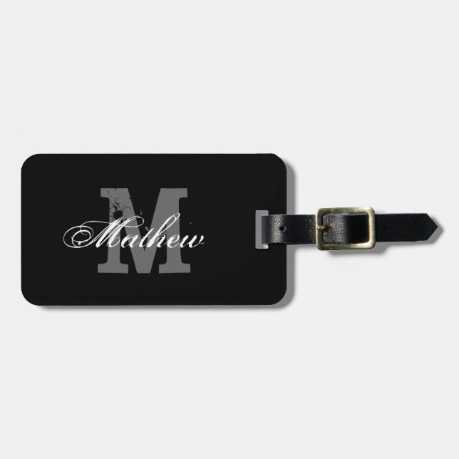 Personalised monogram black travel luggage tag (Front Horizontal)