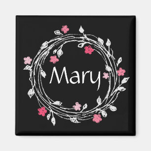 Personalised Monogram Black & White Floral Wreath Magnet