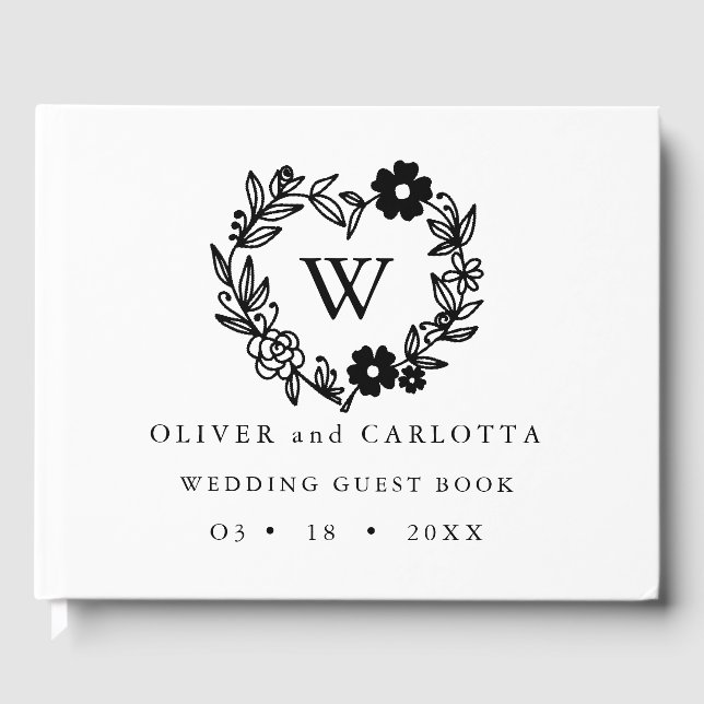 Personalised Monogram Black & White Guest Book (Front)