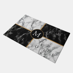 Personalised Monogram Black White Marble Doormat