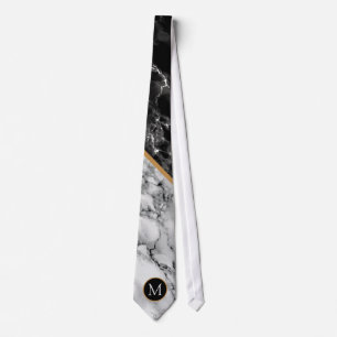 Personalised Monogram Black White Marble Neck Tie