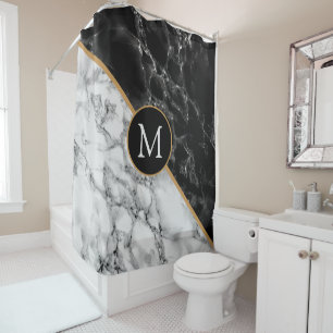 Personalised Monogram Black White Shower Curtain