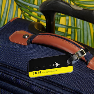 Personalised Monogram black/yellow Aeroplane Trave Luggage Tag