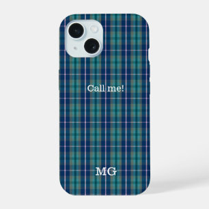 Personalised Monogram Blue and Pink Plaid Pattern iPhone 15 Case