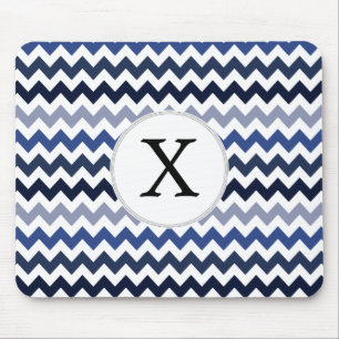 Personalised Monogram Blue Chevron Mouse Pad