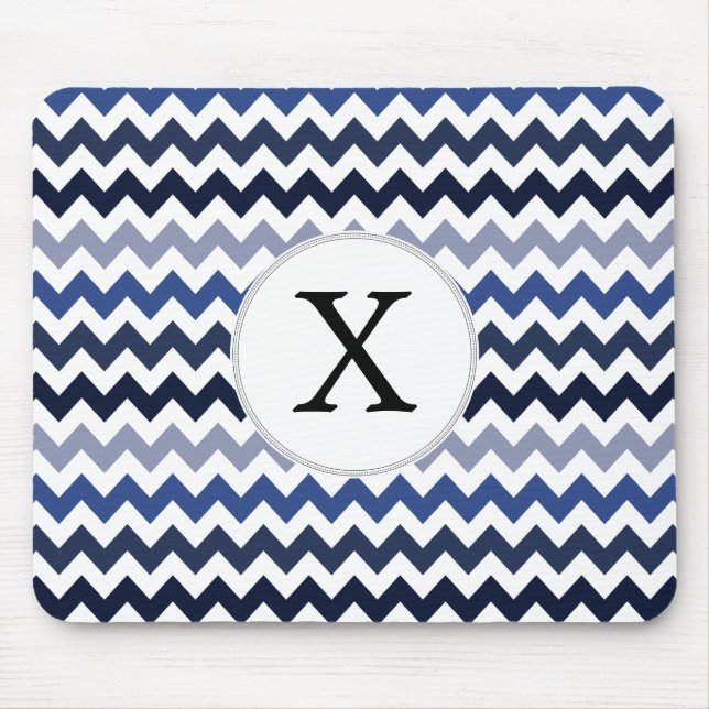Personalised Monogram Blue Chevron Mouse Pad (Front)