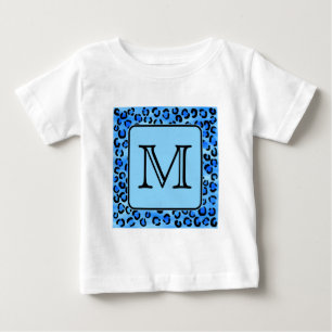 Personalised Monogram, Blue Leopard Print Pattern. Baby T-Shirt