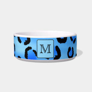 Personalised Monogram, Blue Leopard Print Pattern. Bowl