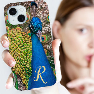 Personalised Monogram Blue Peacock Photo iPhone 15 Case