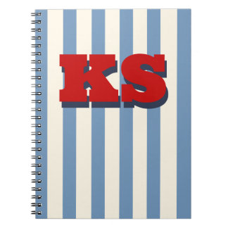 Personalised Monogram Blue Stripe, Custom Initials Notebook