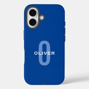 Personalised Monogram Blue White Name iPhone 16 Case